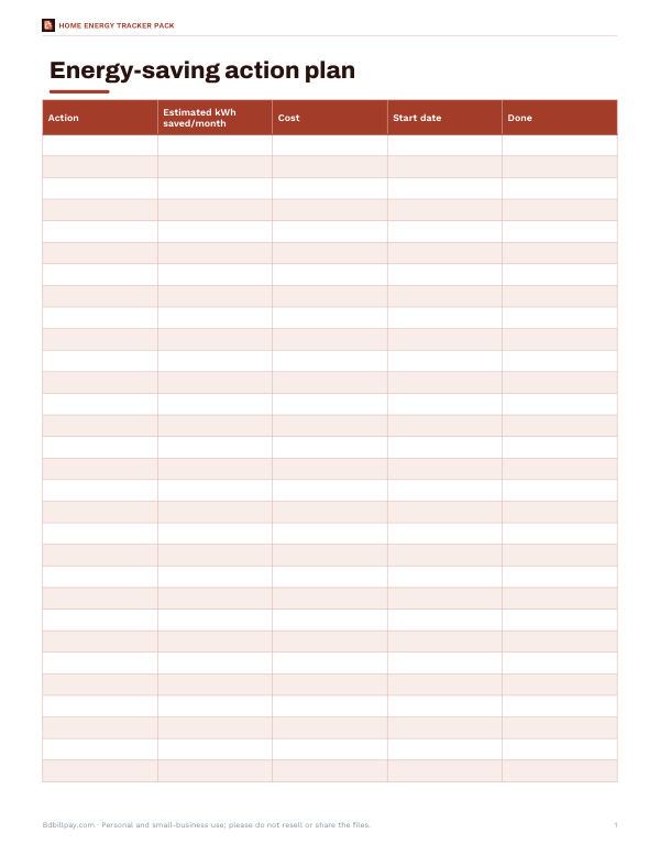 Preview of Printable Energy-Saving Action Plan