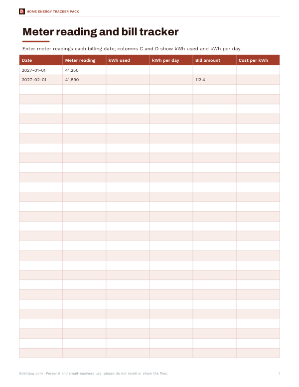 Preview of Printable Electric Bill Tracker