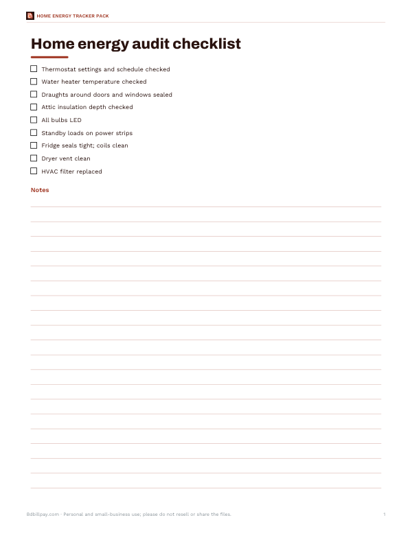 Preview of Printable Home Energy Audit Checklist